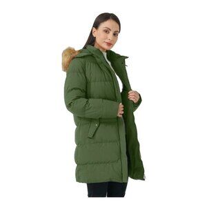 Wenven Khaki Winter Waterproof Puffer Parka With Fur Size Small Olive  winter